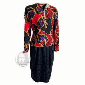 Adrianna Papell x Talbots Suit Jacket & Skirt Set Silk 2pc Jacquard Sz 8 Vintage